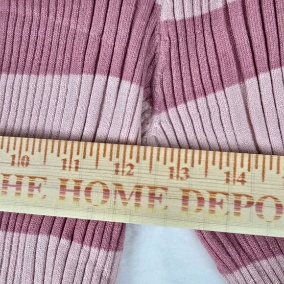 Ribbed Striped V-Neck Button Cardigan Pink Mauve Size L Knit Cropped Sweater - Picture 7 of 8